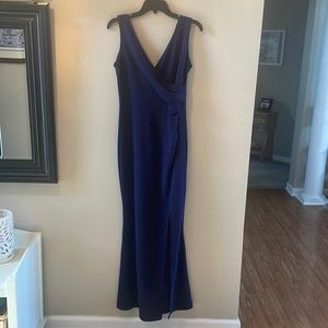 WOOSEA Women Sleeveless V Neck Split Navy blue Evening Cocktail Long Dress